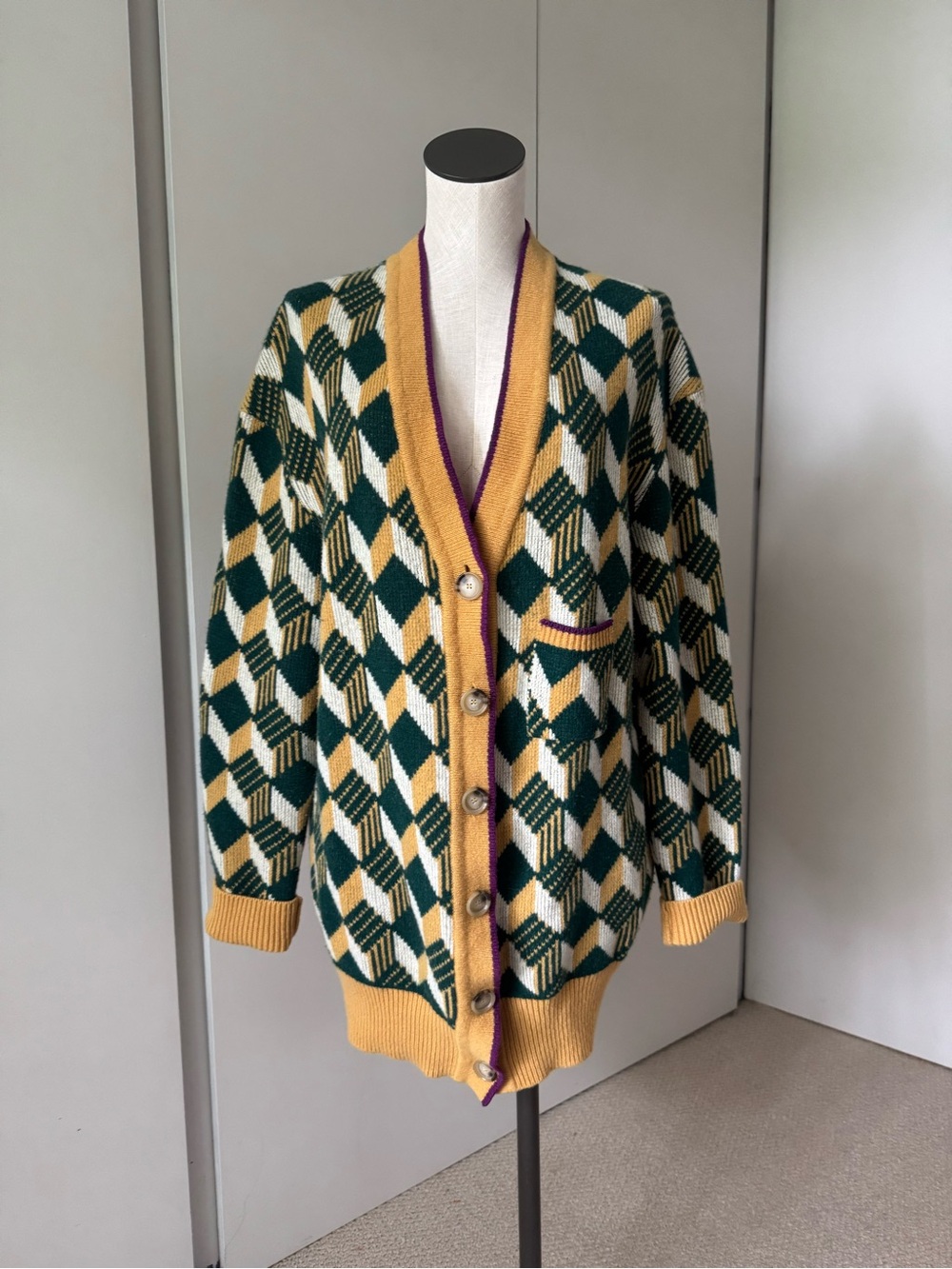 Alexa Chung Oversized Wool Eclectic Grandpa Cardigan- M